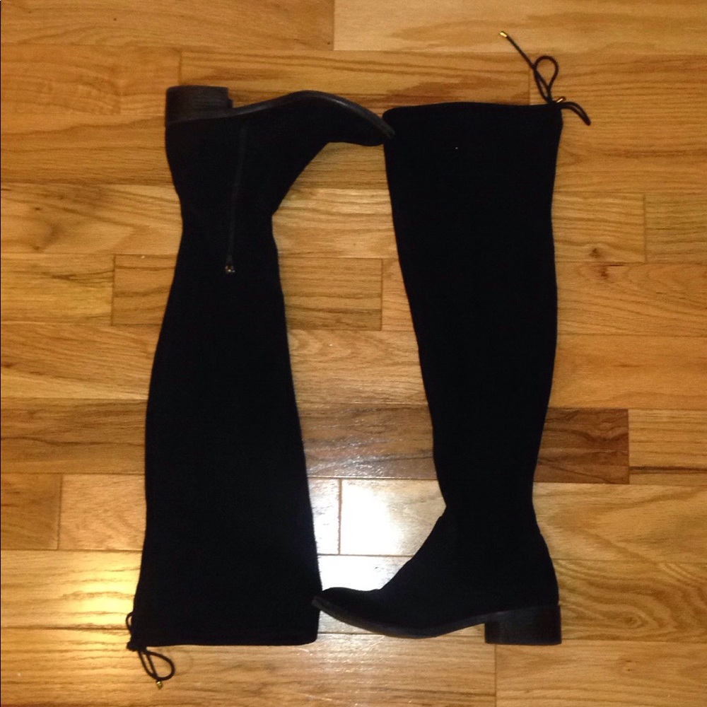 Thigh high black boots suede